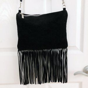 Black Leather Fringe Crossbody Made in Italy